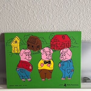 Vintage 1978 Judy Wooden Three Little Pigs Puzzle